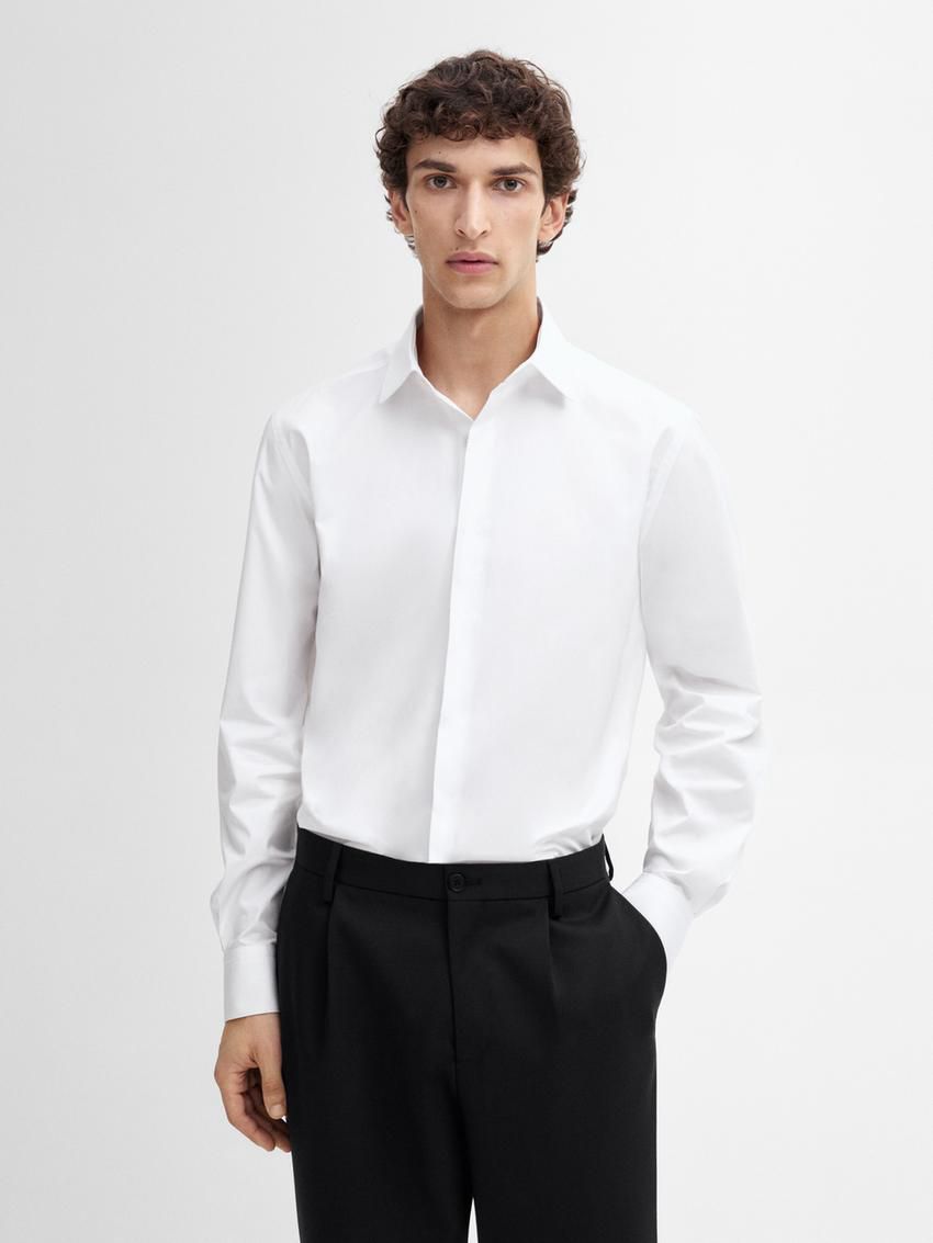 Massimo Dutti Slim Fit Cotton Men Shirts White | US-MO6590138