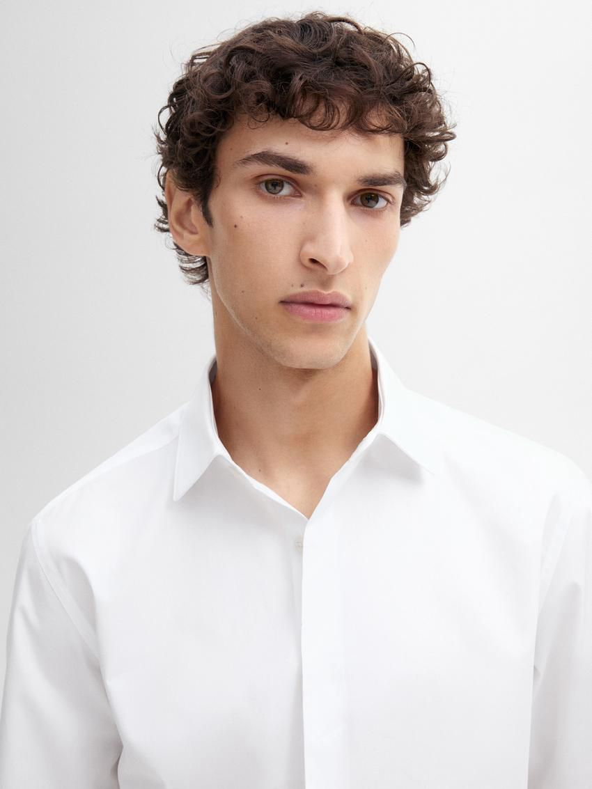 Massimo Dutti Slim Fit Cotton Men Shirts White | US-MO6590138