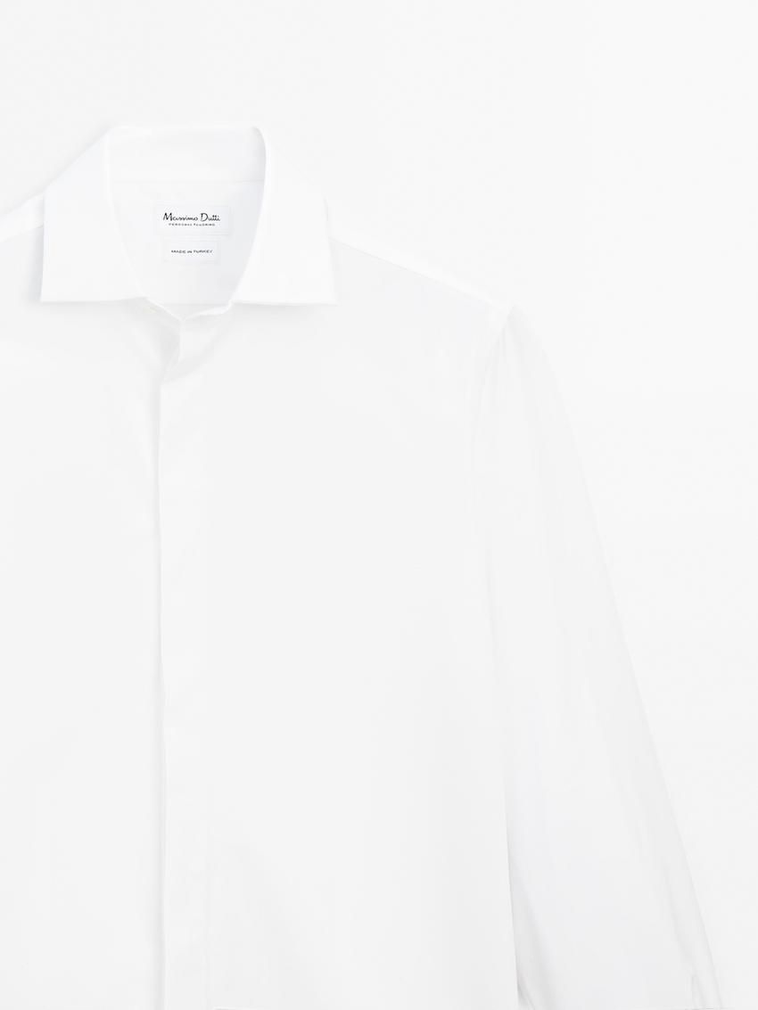 Massimo Dutti Slim Fit Cotton Men Shirts White | US-MO6590138