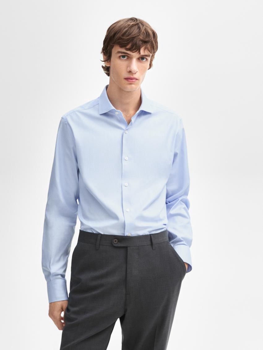 Massimo Dutti Slim Fit Cotton Men Shirts Blue | US-WT7510964