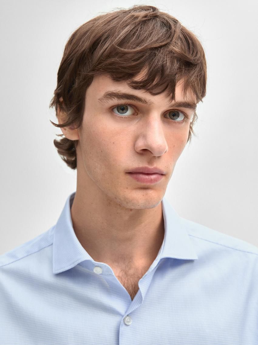 Massimo Dutti Slim Fit Cotton Men Shirts Blue | US-WT7510964