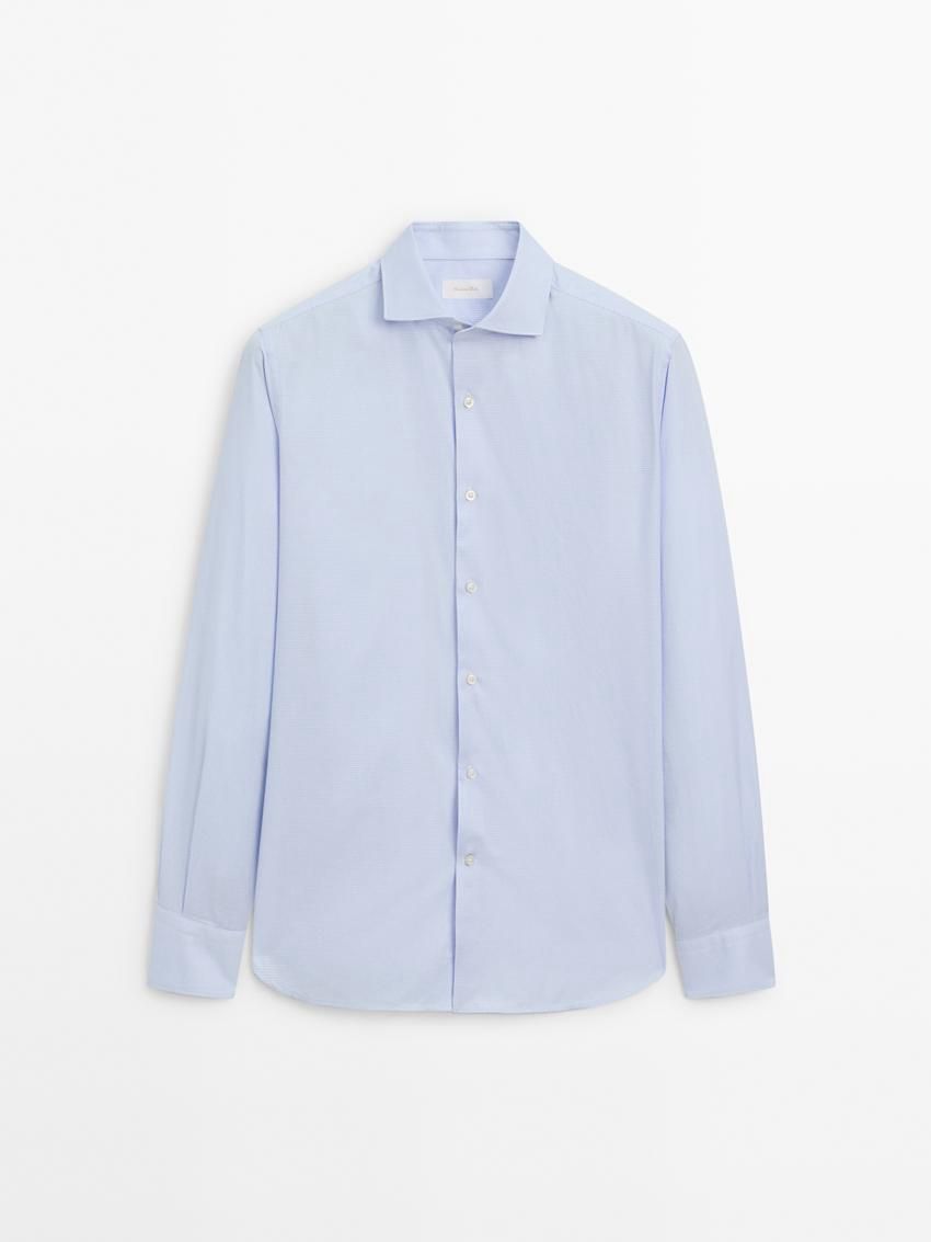 Massimo Dutti Slim Fit Cotton Men Shirts Blue | US-WT7510964