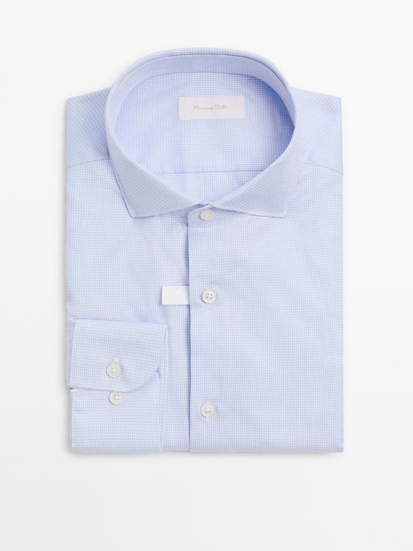 Massimo Dutti Slim Fit Cotton Men Shirts Blue | US-WT7510964