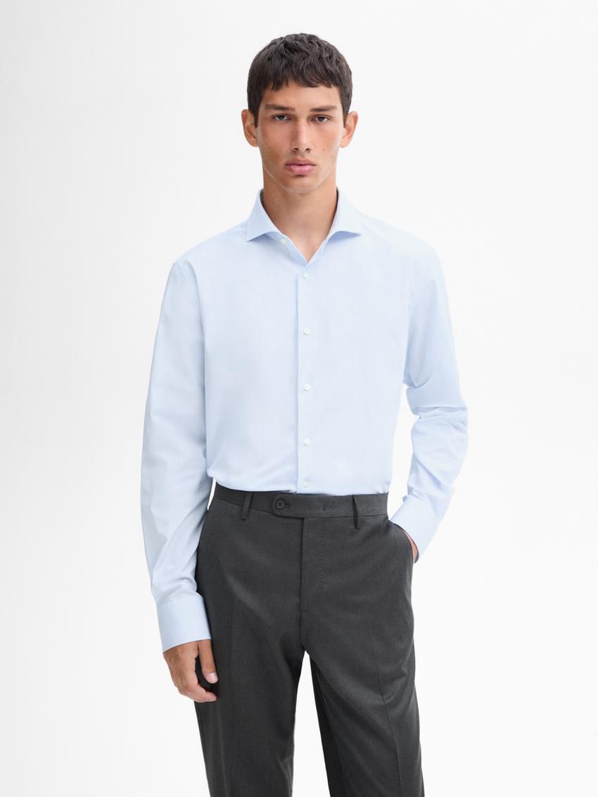 Massimo Dutti Slim Fit Cotton Micro-striped Men Shirts Light Blue | US-AL8973261