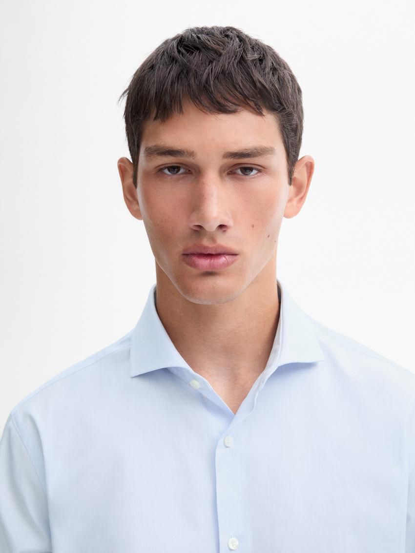 Massimo Dutti Slim Fit Cotton Micro-striped Men Shirts Light Blue | US-AL8973261