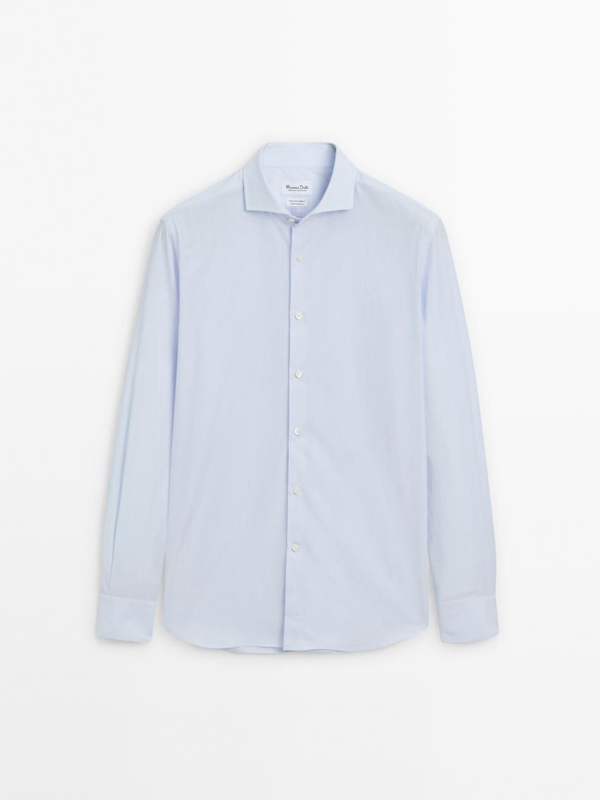 Massimo Dutti Slim Fit Cotton Micro-striped Men Shirts Light Blue | US-AL8973261