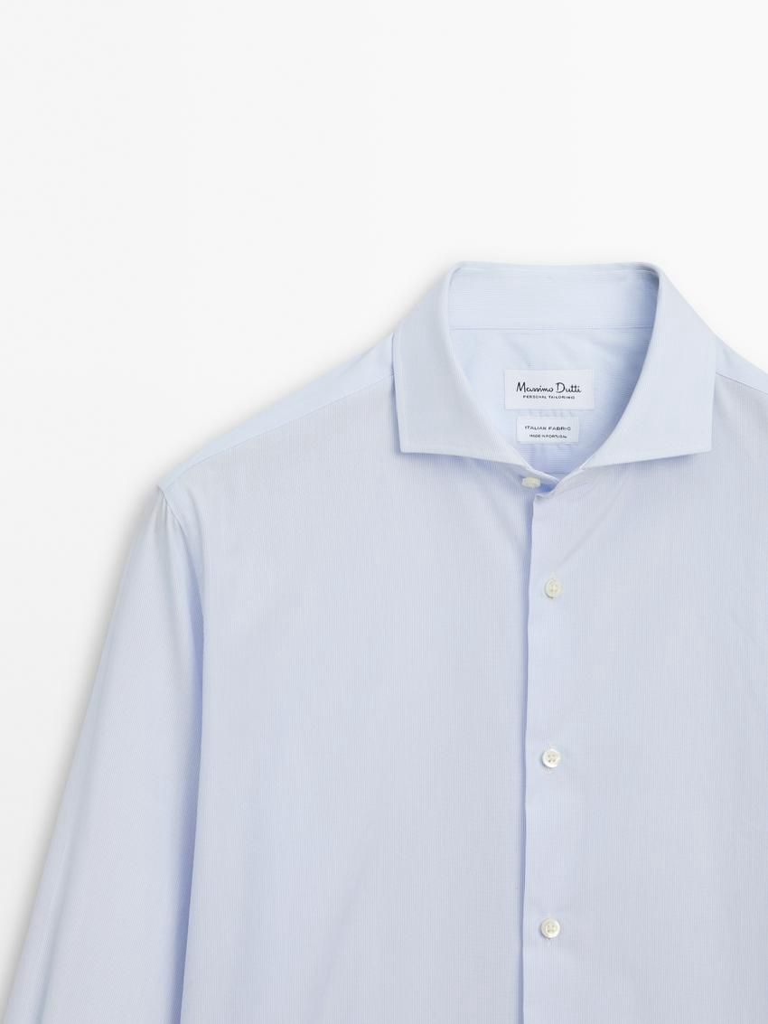 Massimo Dutti Slim Fit Cotton Micro-striped Men Shirts Light Blue | US-AL8973261