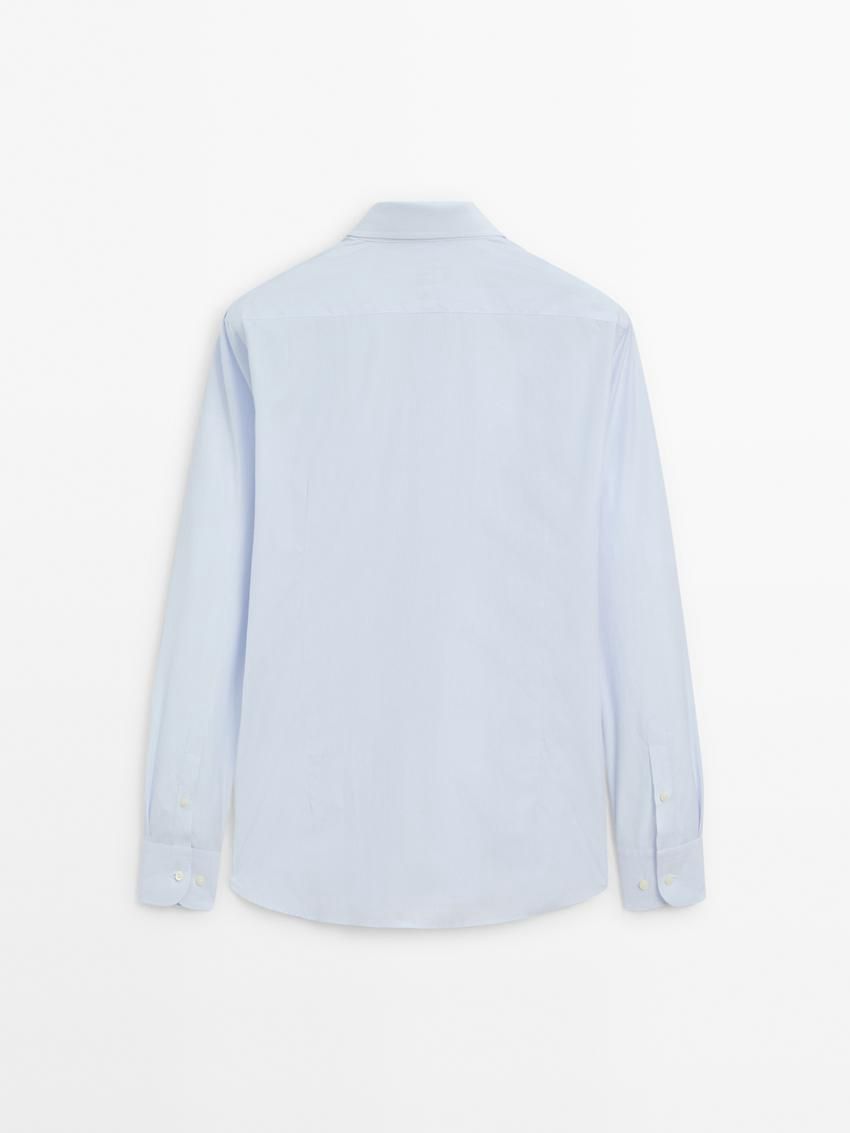 Massimo Dutti Slim Fit Cotton Micro-striped Men Shirts Light Blue | US-AL8973261