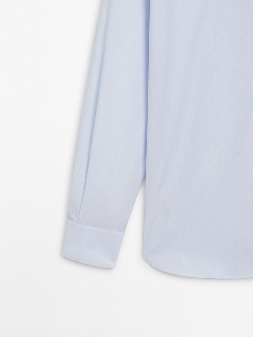 Massimo Dutti Slim Fit Cotton Micro-striped Men Shirts Light Blue | US-AL8973261
