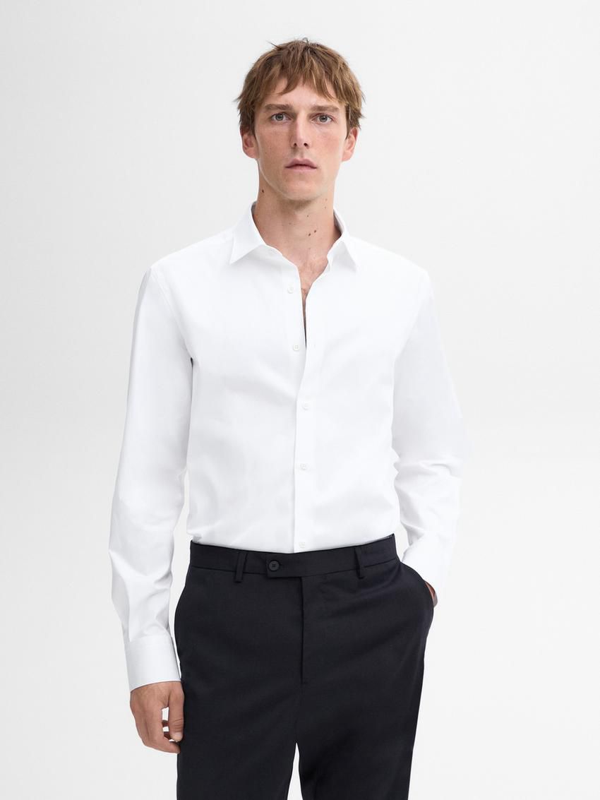 Massimo Dutti Slim Fit Cotton Poplin Men Shirts White | US-IM3920851