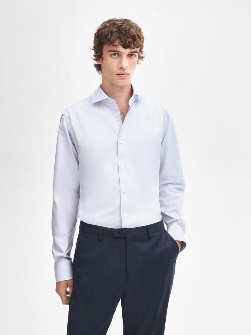Massimo Dutti Slim Fit Cotton Twill Men Shirts Light Blue | US-VH3584796