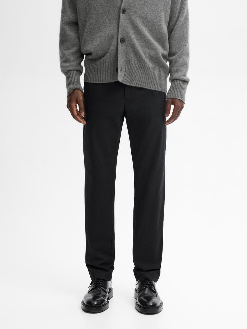 Massimo Dutti Slim Fit Cotton Twill Men Trousers Black | US-IS2398506