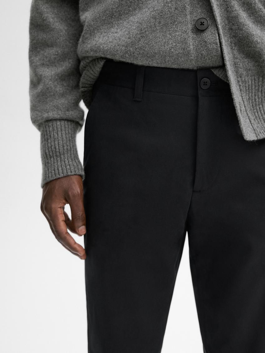 Massimo Dutti Slim Fit Cotton Twill Men Trousers Black | US-IS2398506