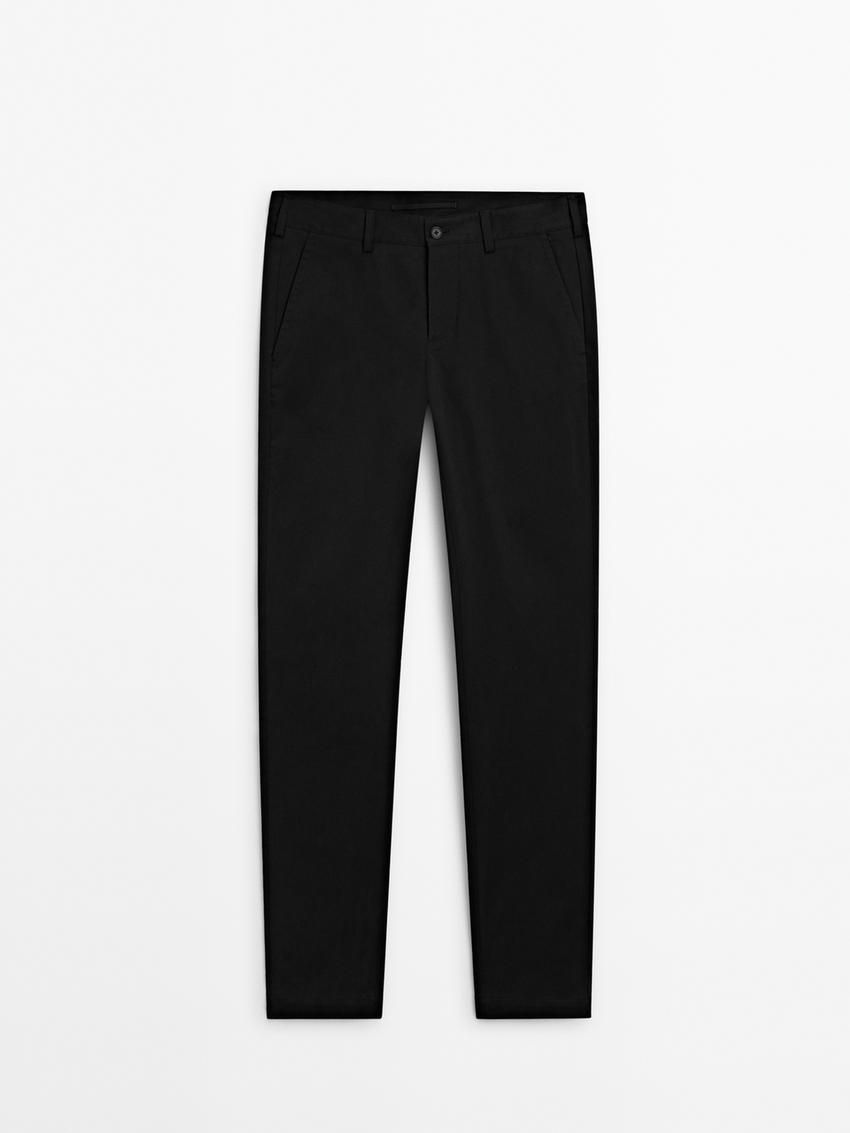 Massimo Dutti Slim Fit Cotton Twill Men Trousers Black | US-IS2398506