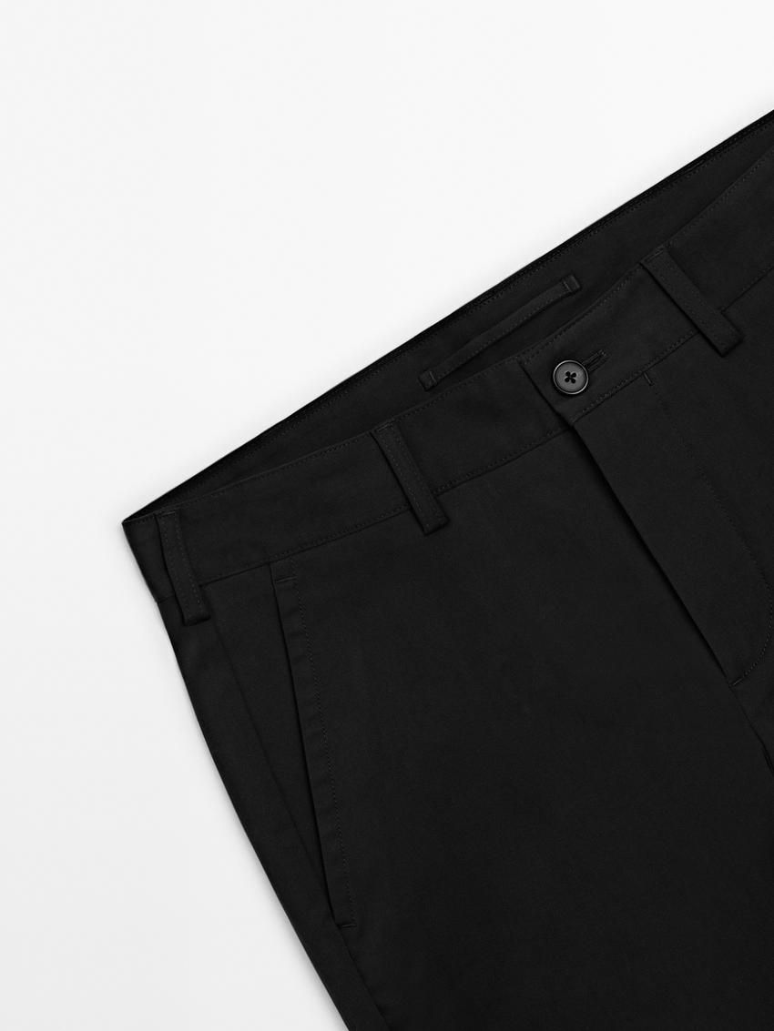 Massimo Dutti Slim Fit Cotton Twill Men Trousers Black | US-IS2398506