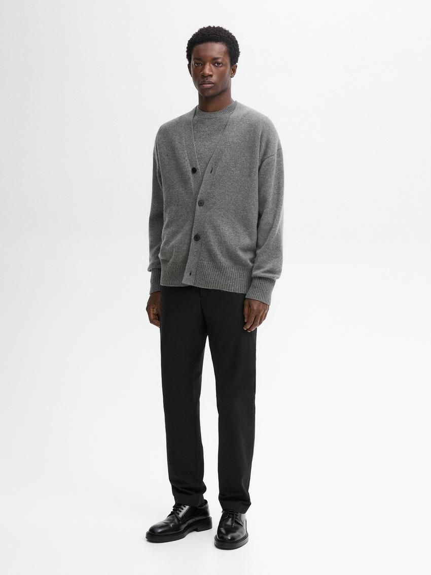 Massimo Dutti Slim Fit Cotton Twill Men Trousers Black | US-IS2398506