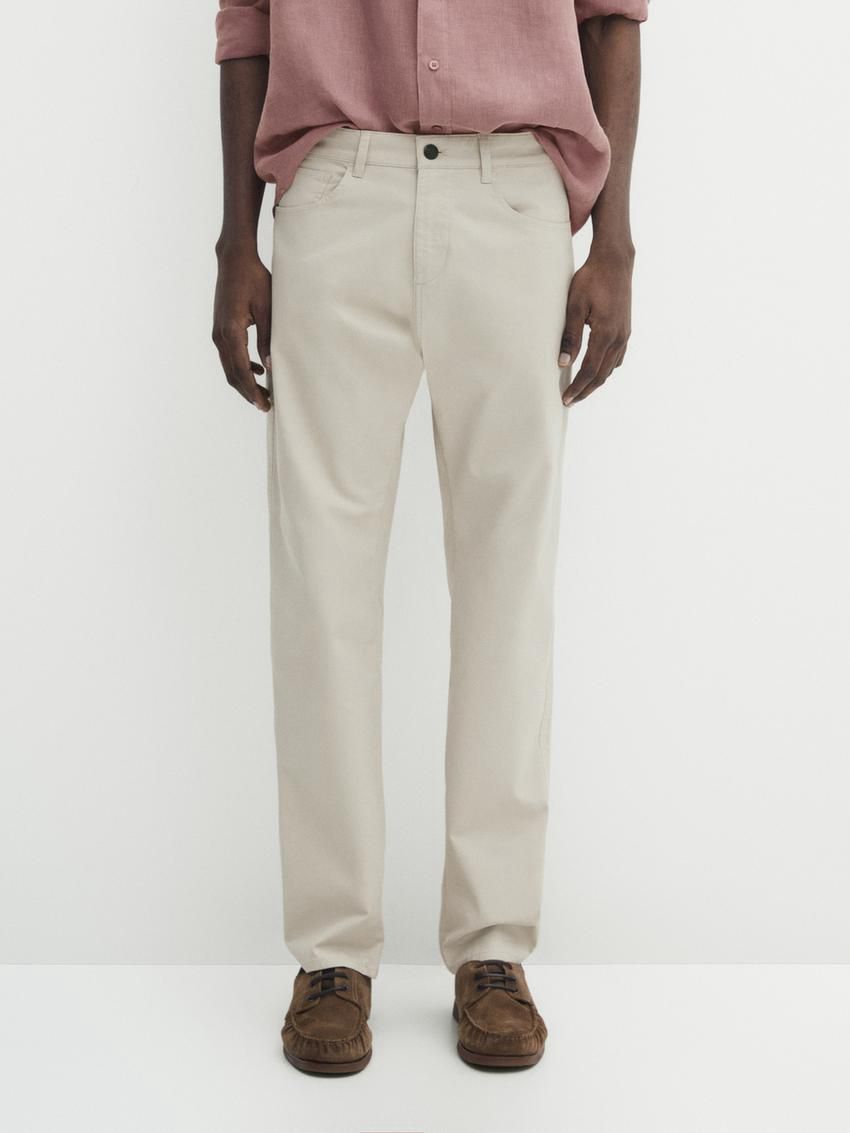 Massimo Dutti Slim Fit Denim Men Trousers Cream | US-SM1074352