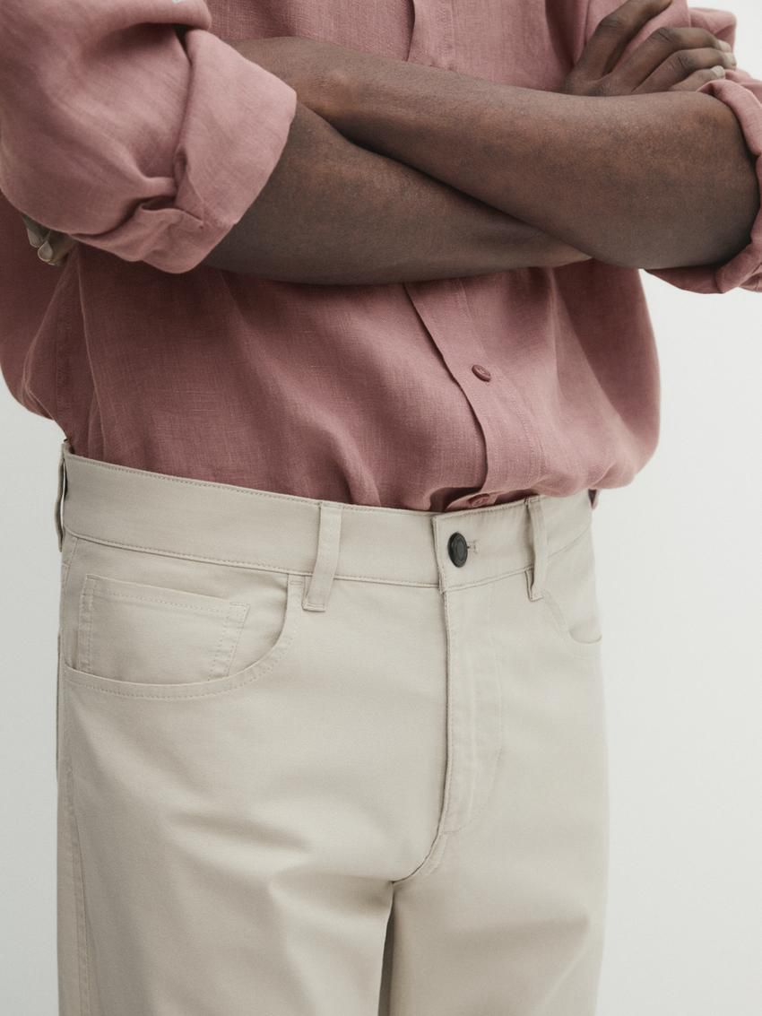 Massimo Dutti Slim Fit Denim Men Trousers Cream | US-SM1074352