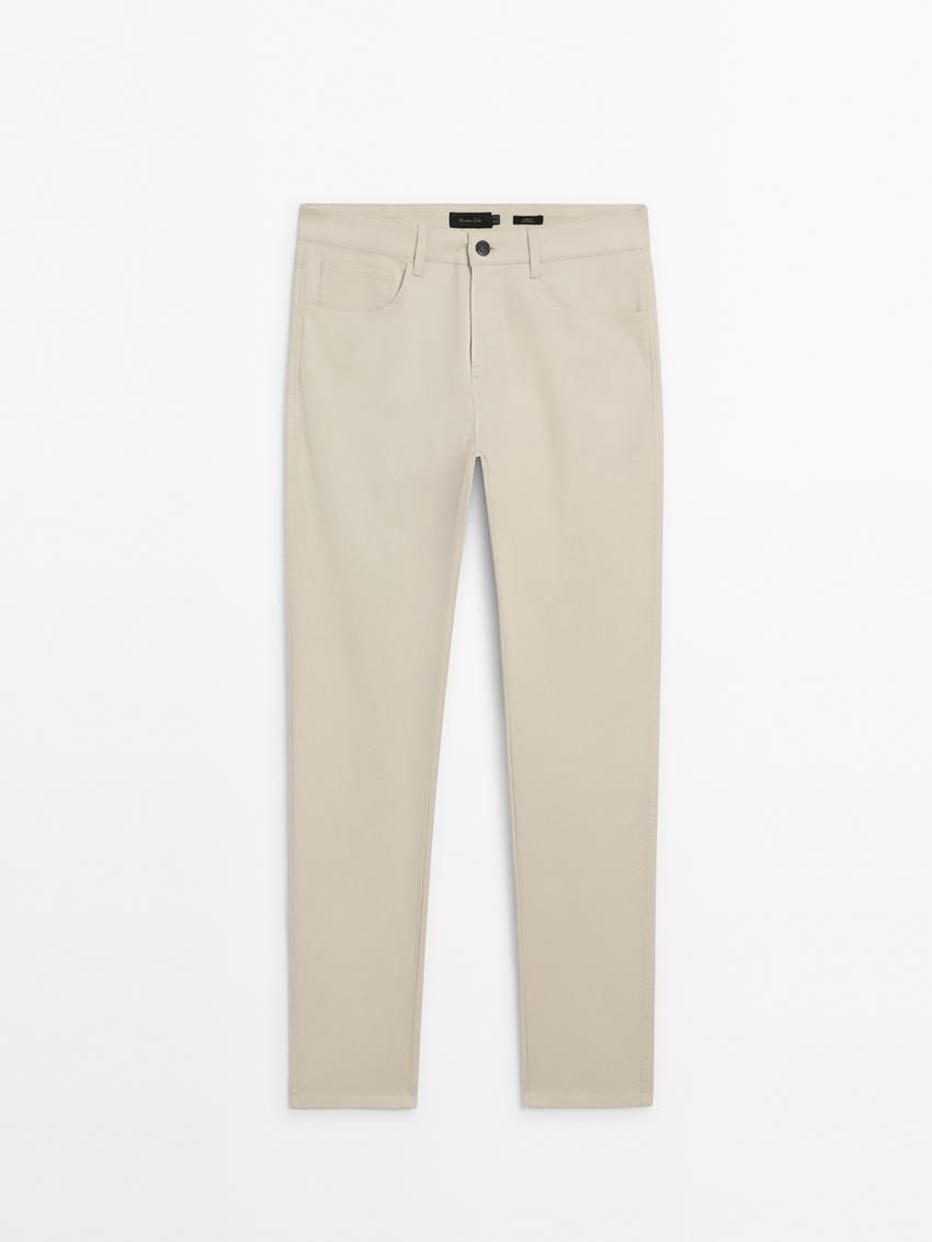Massimo Dutti Slim Fit Denim Men Trousers Cream | US-SM1074352