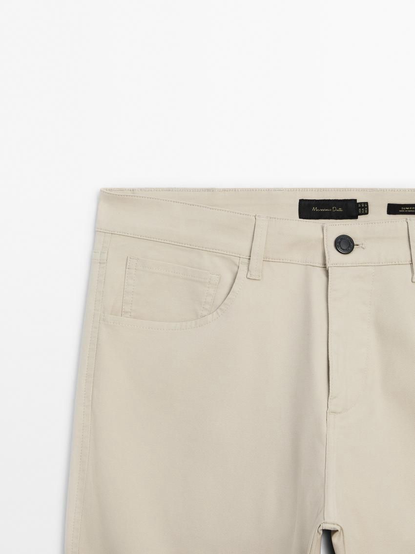 Massimo Dutti Slim Fit Denim Men Trousers Cream | US-SM1074352
