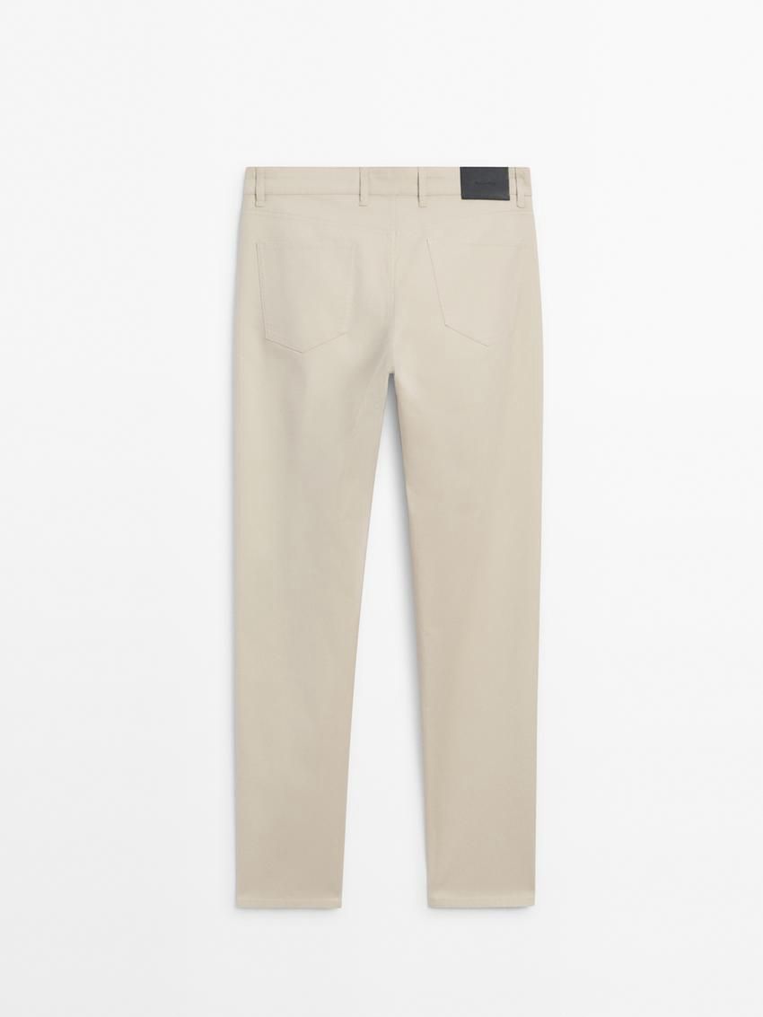 Massimo Dutti Slim Fit Denim Men Trousers Cream | US-SM1074352