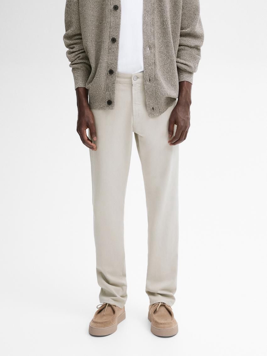 Massimo Dutti Slim Fit Denim Men Trousers Beige | US-CG4709351