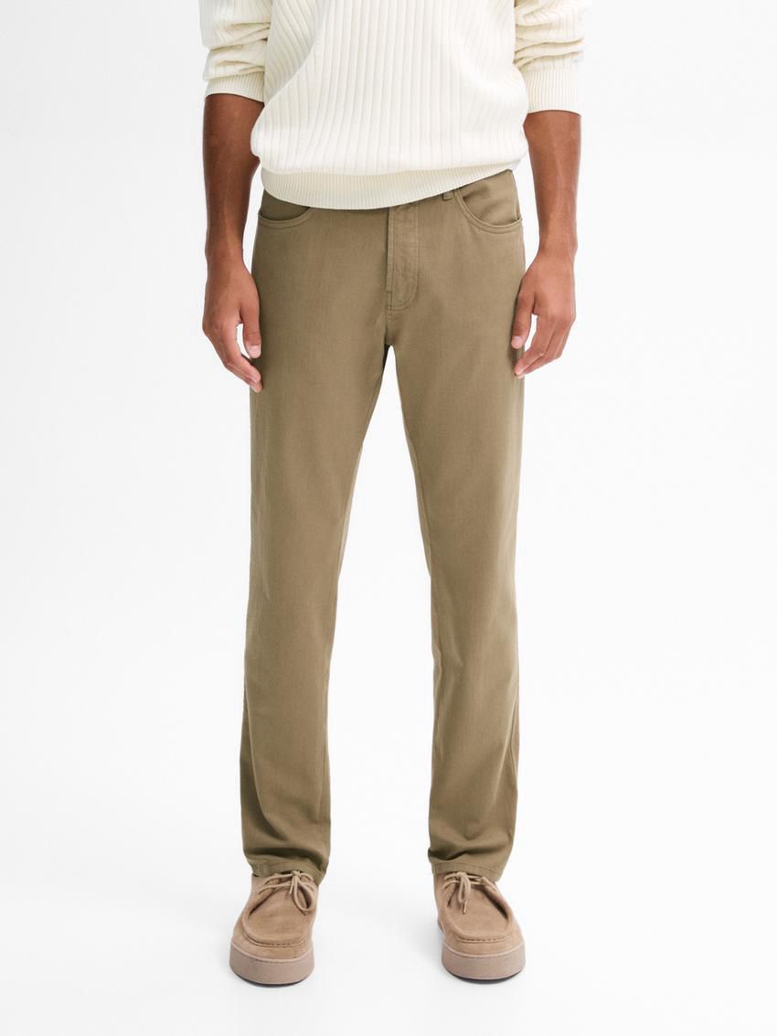 Massimo Dutti Slim Fit Denim Men Trousers Khaki | US-ID0196835