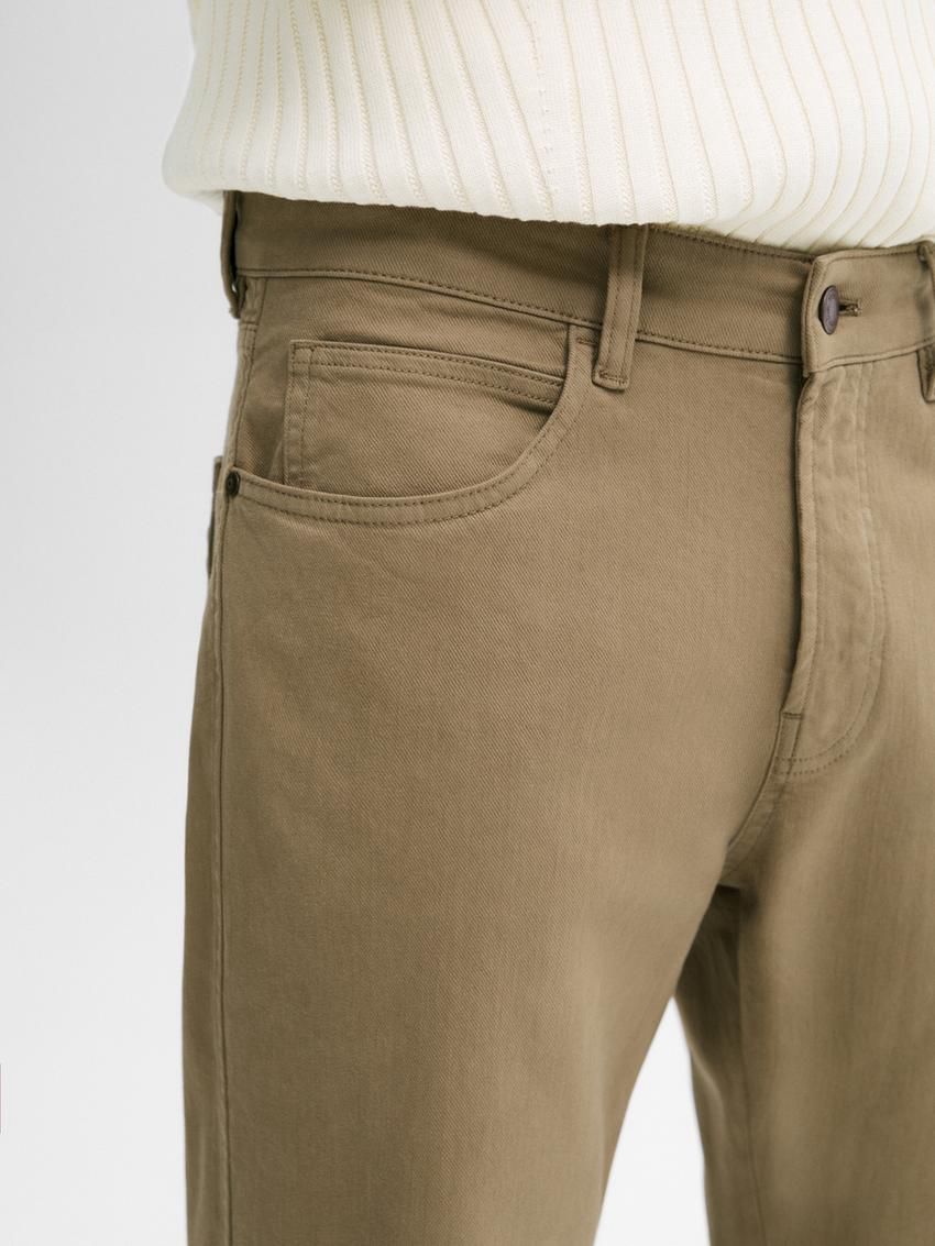 Massimo Dutti Slim Fit Denim Men Trousers Khaki | US-ID0196835
