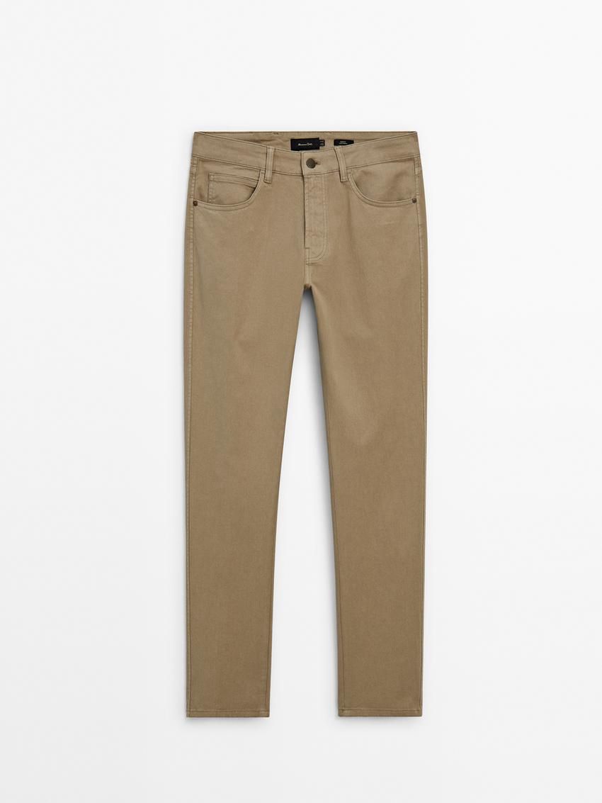 Massimo Dutti Slim Fit Denim Men Trousers Khaki | US-ID0196835