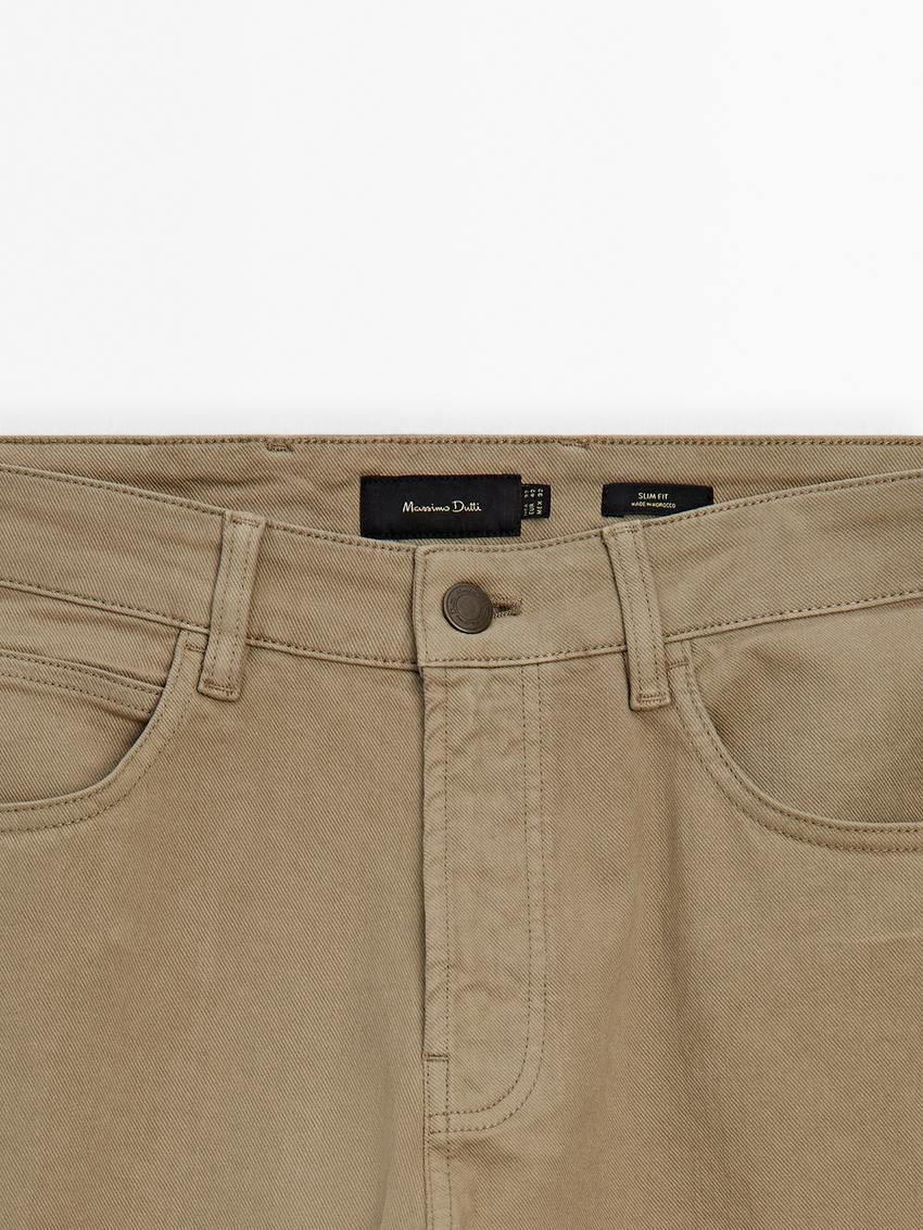 Massimo Dutti Slim Fit Denim Men Trousers Khaki | US-ID0196835
