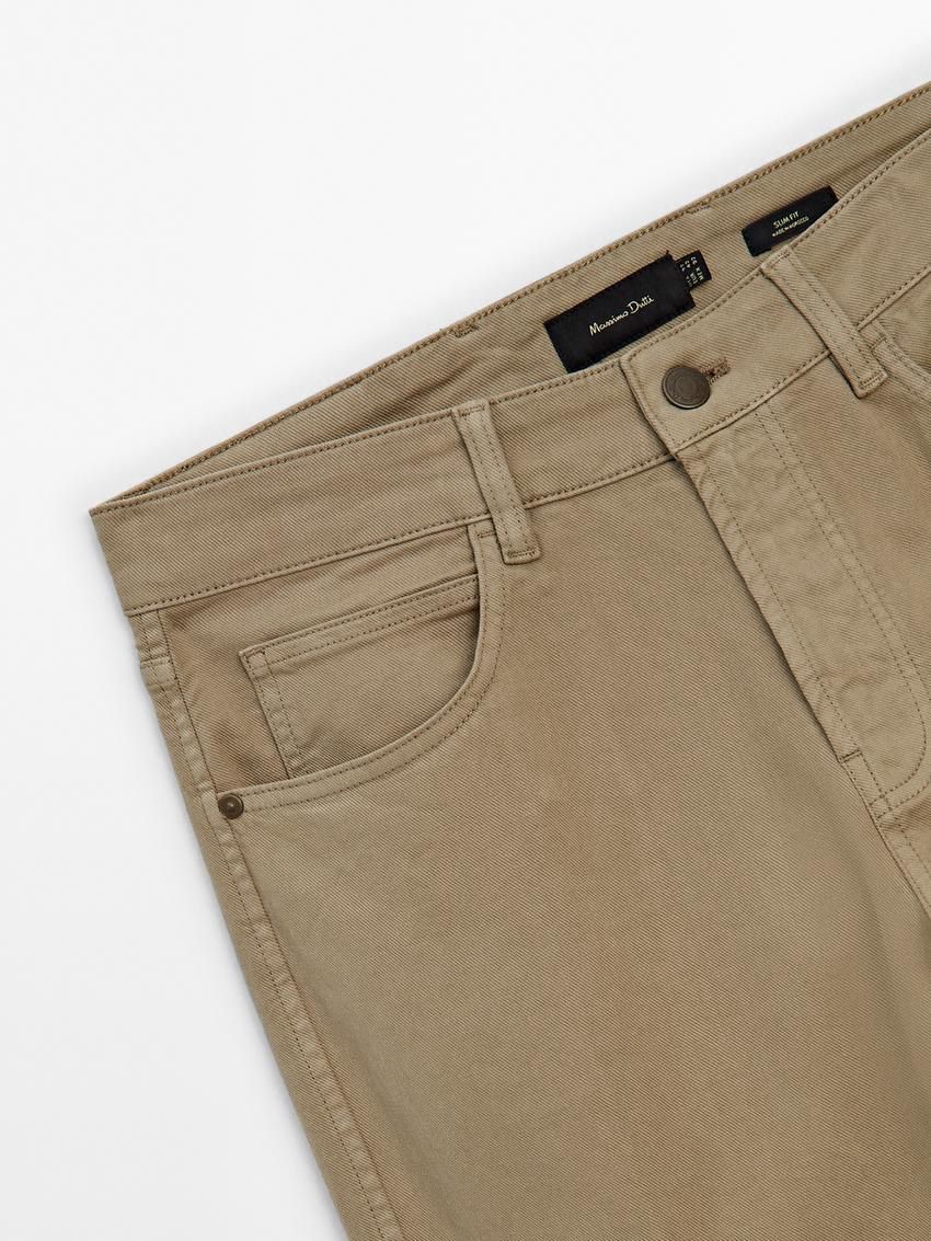 Massimo Dutti Slim Fit Denim Men Trousers Khaki | US-ID0196835
