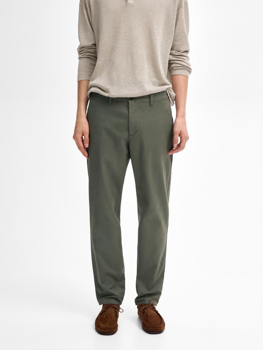 Massimo Dutti Slim Fit Micro Canvas Men Trousers Green | US-VZ3406987