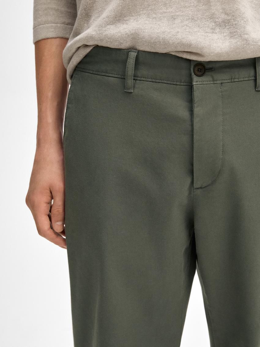 Massimo Dutti Slim Fit Micro Canvas Men Trousers Green | US-VZ3406987