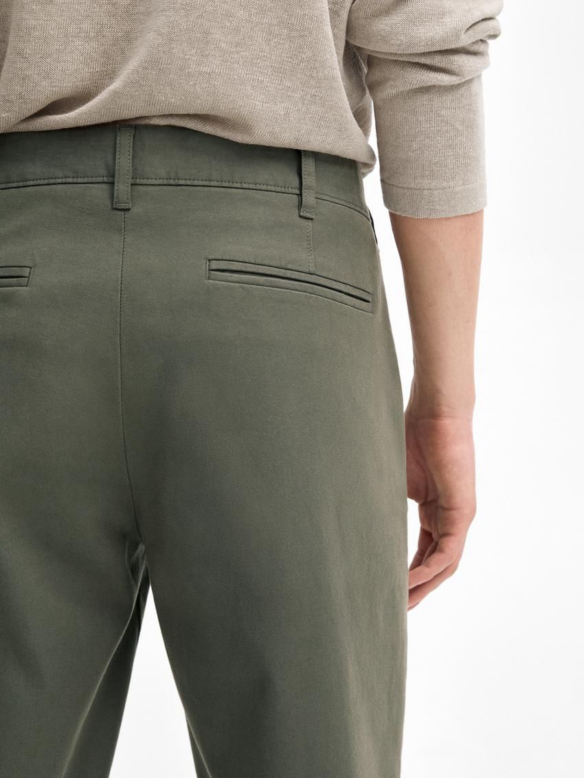 Massimo Dutti Slim Fit Micro Canvas Men Trousers Green | US-VZ3406987