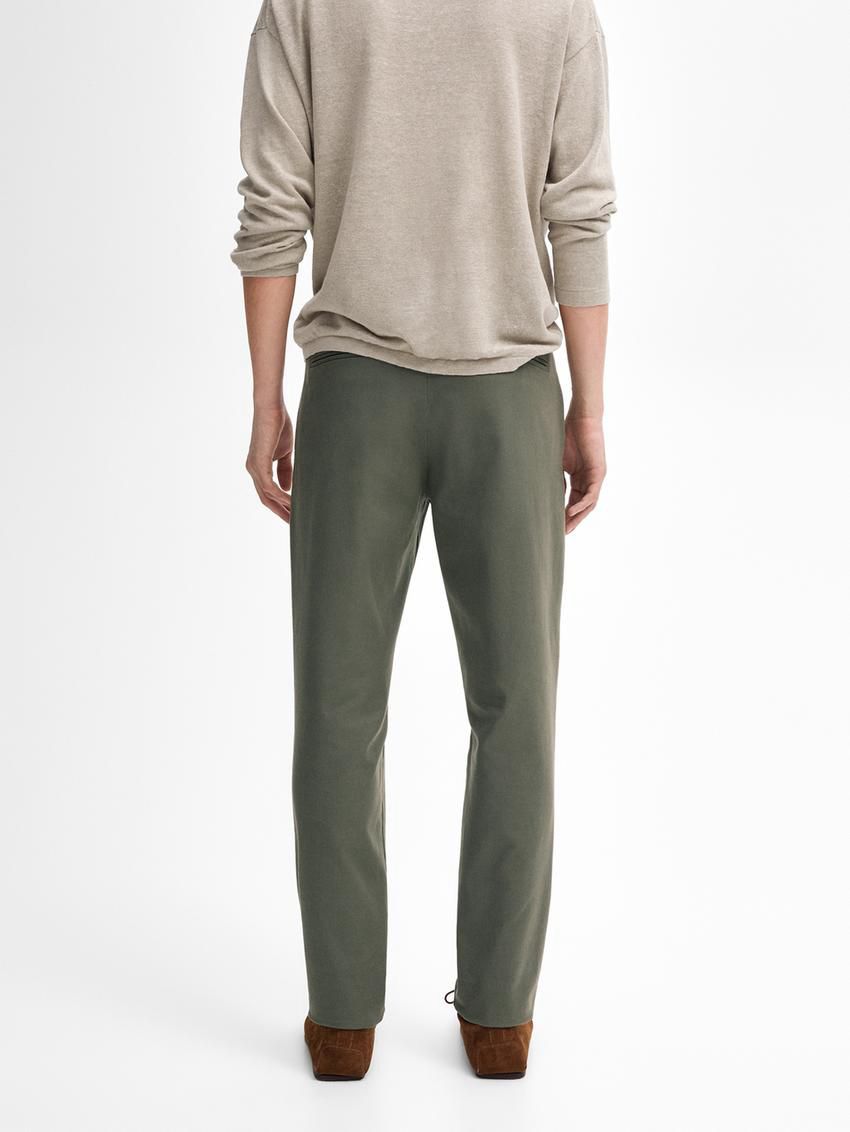 Massimo Dutti Slim Fit Micro Canvas Men Trousers Green | US-VZ3406987