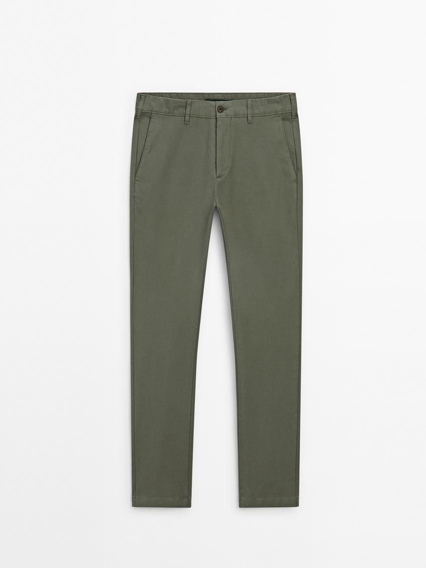 Massimo Dutti Slim Fit Micro Canvas Men Trousers Green | US-VZ3406987