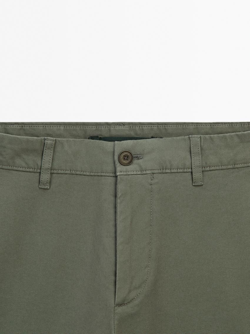 Massimo Dutti Slim Fit Micro Canvas Men Trousers Green | US-VZ3406987