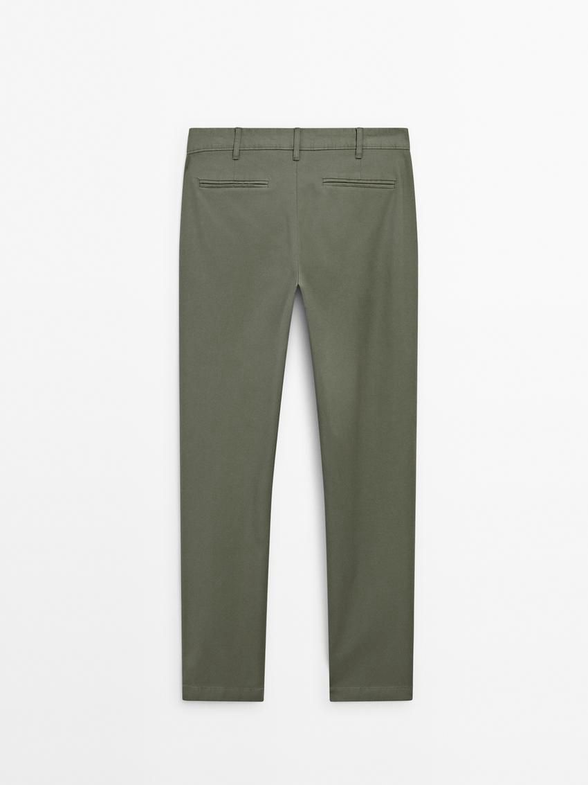 Massimo Dutti Slim Fit Micro Canvas Men Trousers Green | US-VZ3406987
