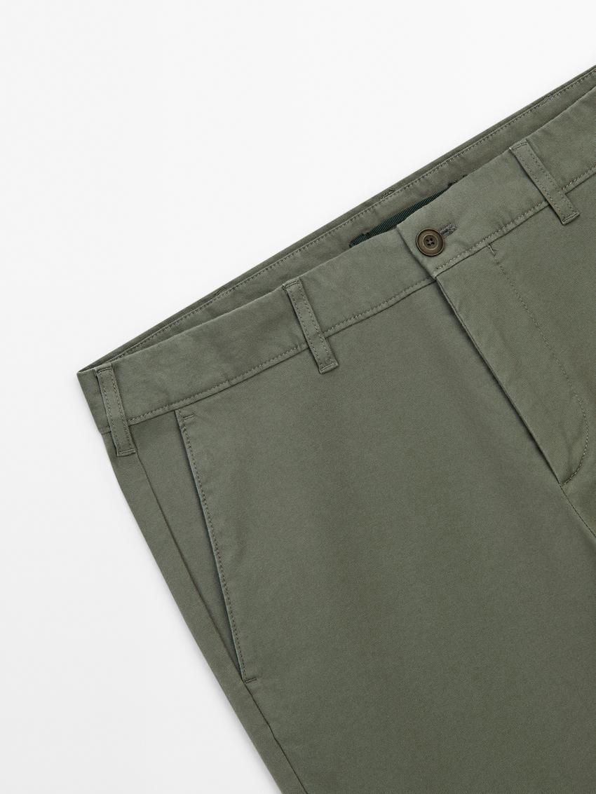 Massimo Dutti Slim Fit Micro Canvas Men Trousers Green | US-VZ3406987