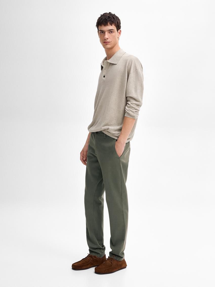 Massimo Dutti Slim Fit Micro Canvas Men Trousers Green | US-VZ3406987