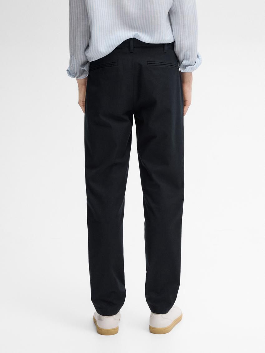 Massimo Dutti Slim Fit Micro Canvas Men Trousers Navy | US-OW1857492