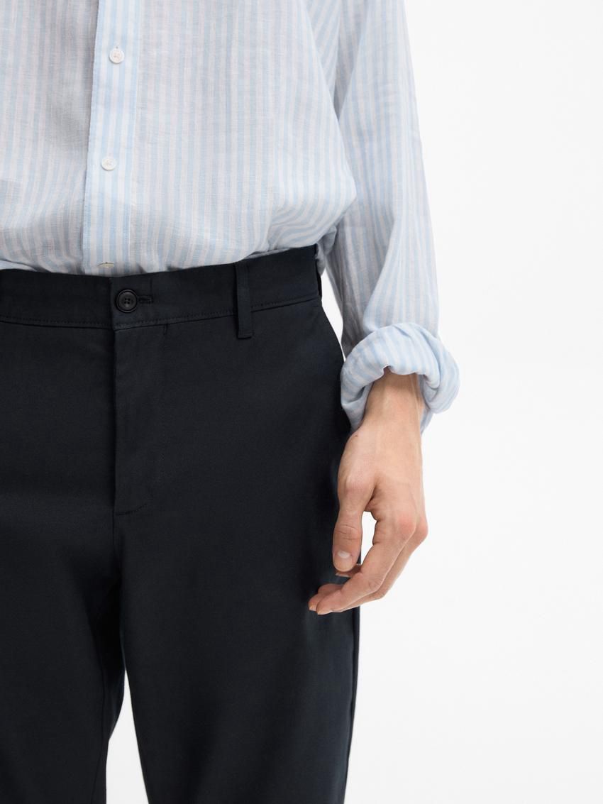 Massimo Dutti Slim Fit Micro Canvas Men Trousers Navy | US-OW1857492
