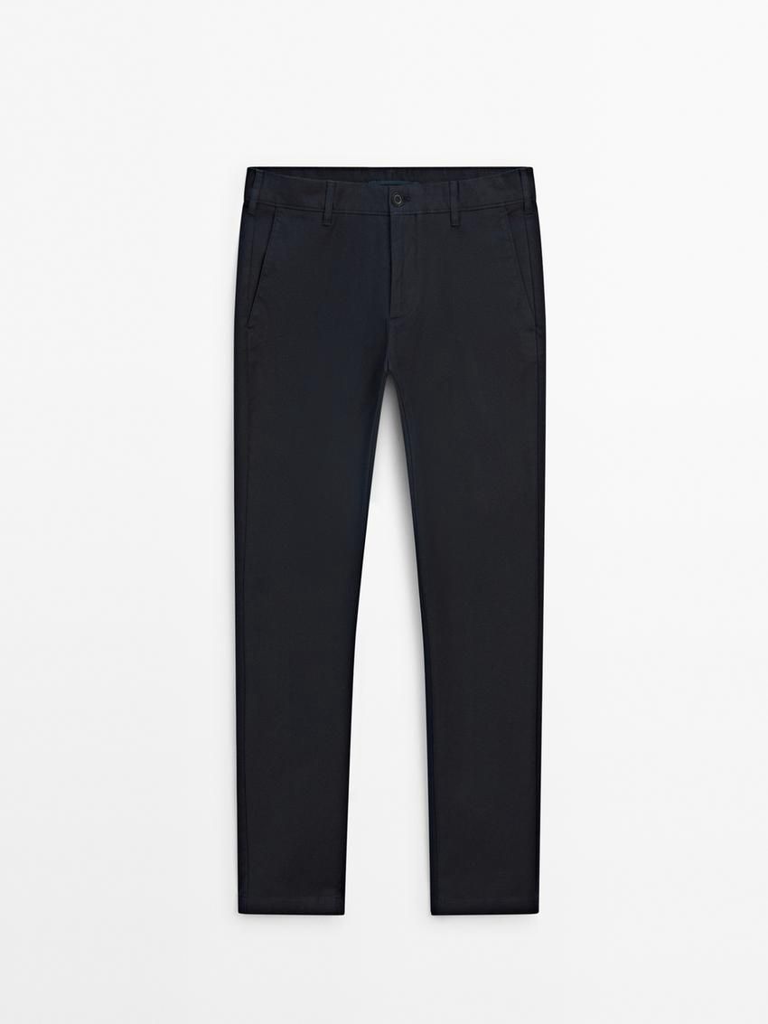 Massimo Dutti Slim Fit Micro Canvas Men Trousers Navy | US-OW1857492