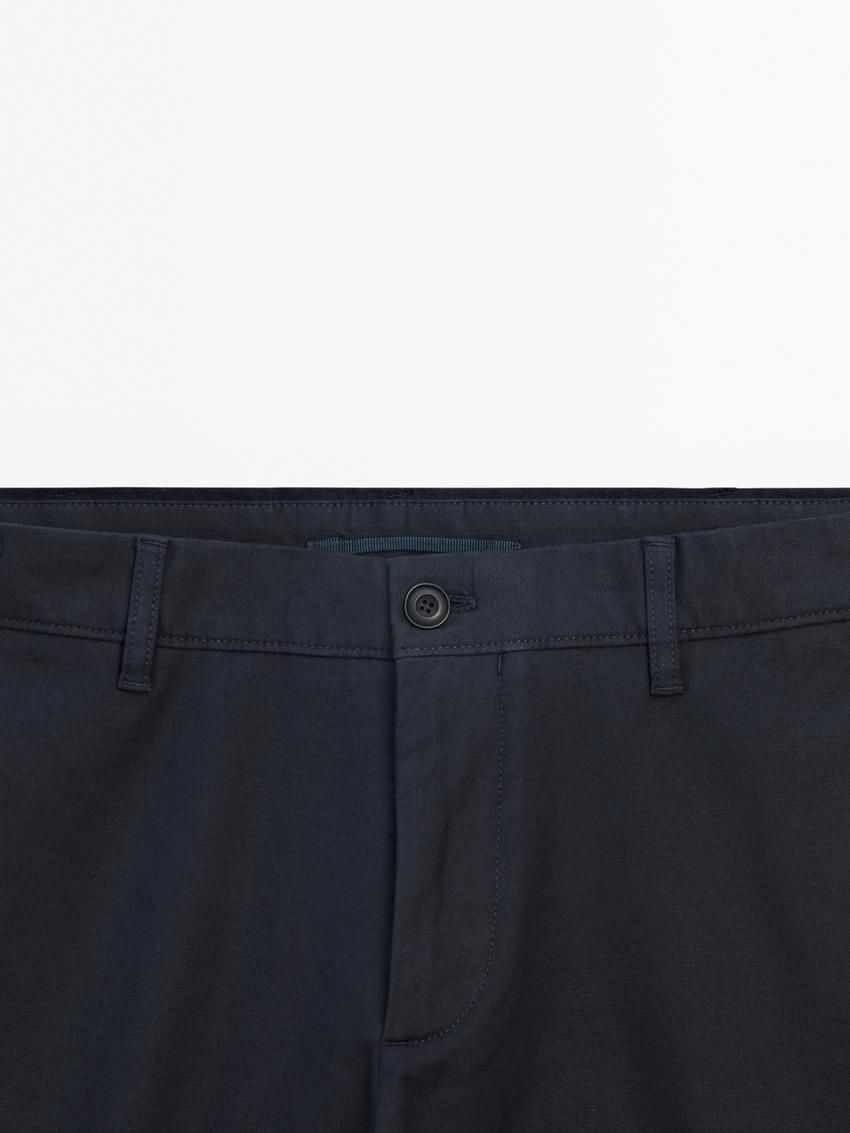 Massimo Dutti Slim Fit Micro Canvas Men Trousers Navy | US-OW1857492