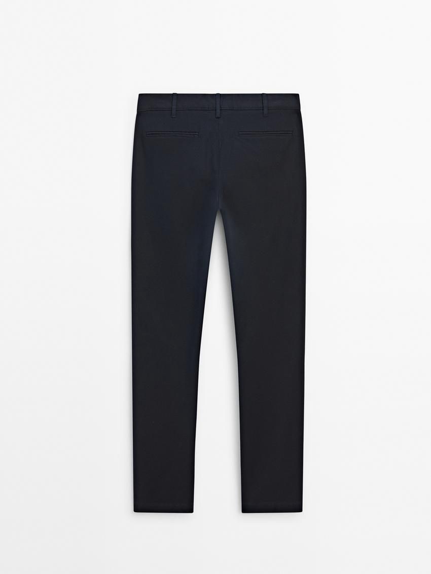 Massimo Dutti Slim Fit Micro Canvas Men Trousers Navy | US-OW1857492