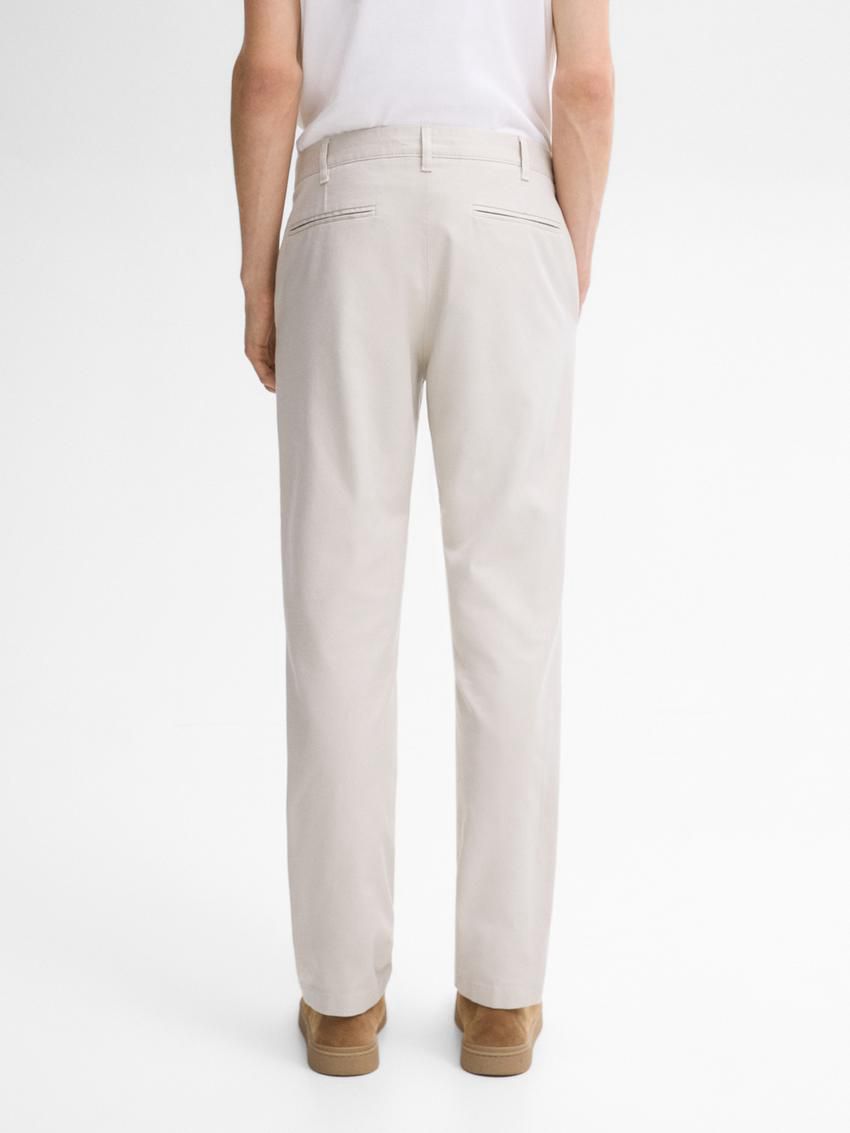 Massimo Dutti Slim Fit Micro Canvas Men Trousers Beige | US-OU4310675