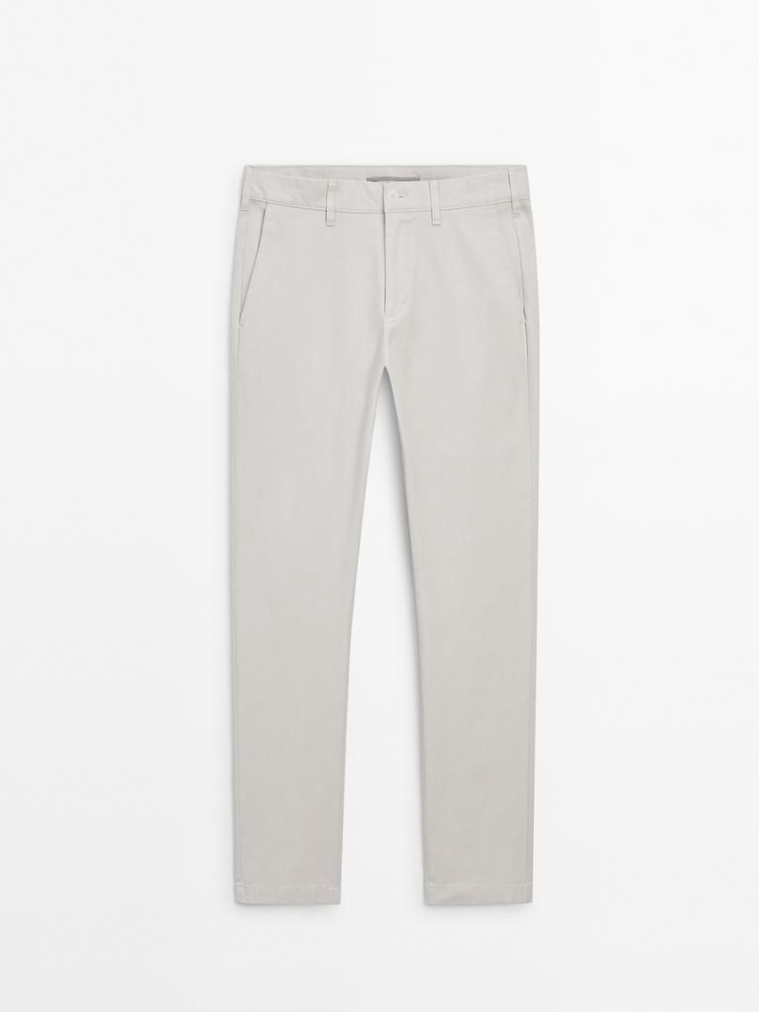 Massimo Dutti Slim Fit Micro Canvas Men Trousers Beige | US-OU4310675