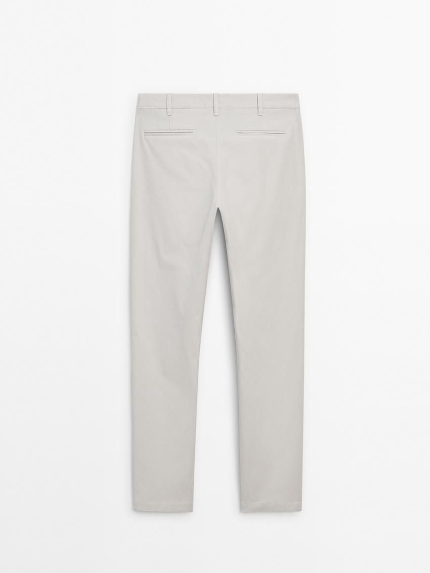 Massimo Dutti Slim Fit Micro Canvas Men Trousers Beige | US-OU4310675