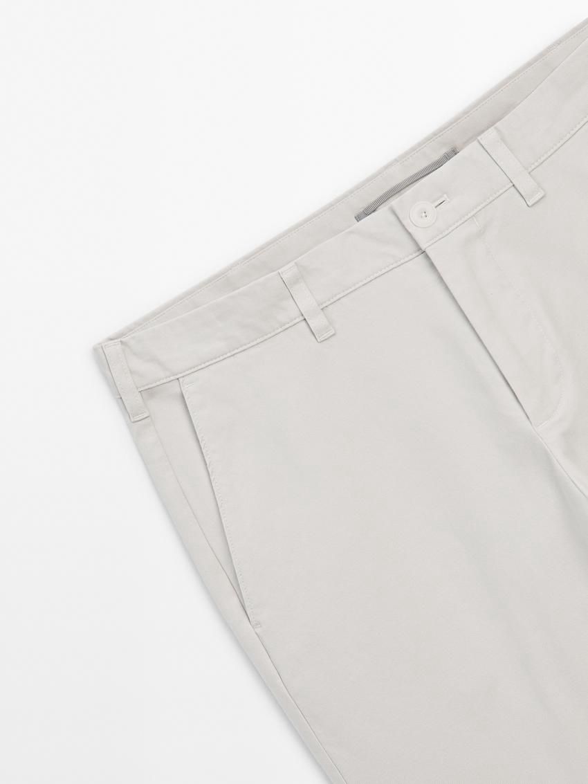 Massimo Dutti Slim Fit Micro Canvas Men Trousers Beige | US-OU4310675