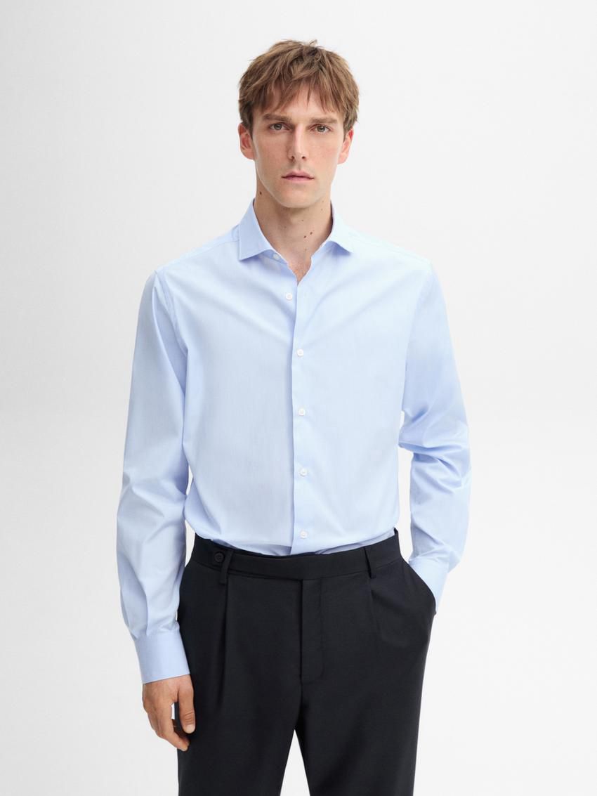 Massimo Dutti Slim Fit Micro-check Men Shirts Blue | US-EB4012859